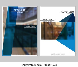 Vector brochure cover templates with blurred shop. Business brochure cover design. EPS 10. Mesh background.