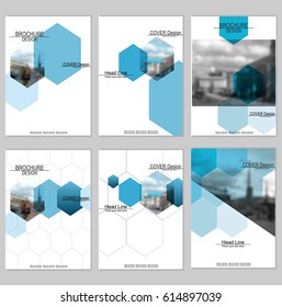 Vector brochure cover templates with blurred cityscape. EPS 10. Mesh background.