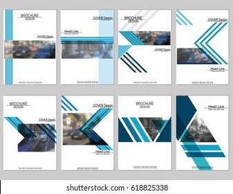 Vector brochure cover templates with blurred cityscape. EPS 10. Mesh background.