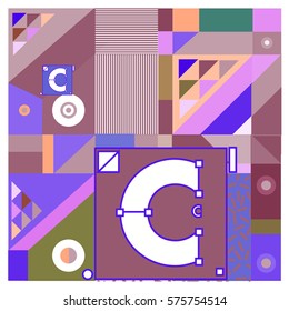 Vector Brochure design with letter C. Illustration background template for poster. Fun Holiday business catalog and magazine cover. Memphis style design visual presentation graphic elements.