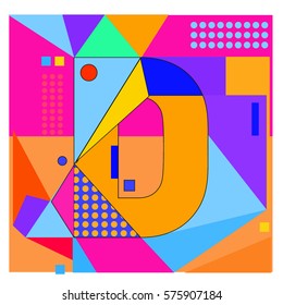 Vector Brochure design with letter D. Illustration background template for poster. Fun Holiday business catalog and magazine cover. Memphis style design visual presentation graphic elements.