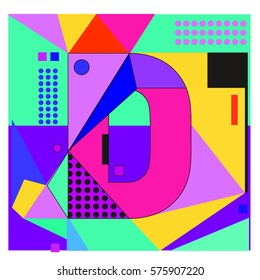 Vector Brochure design with letter D. Illustration background template for poster. Fun Holiday business catalog and magazine cover. Memphis style design visual presentation graphic elements.