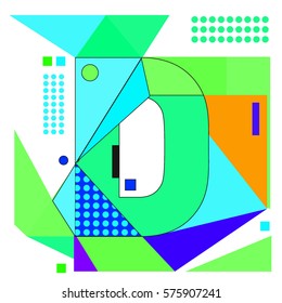 Vector Brochure design with letter D. Illustration background template for poster. Fun Holiday business catalog and magazine cover. Memphis style design visual presentation graphic elements.
