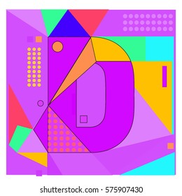 Vector Brochure design with letter D. Illustration background template for poster. Fun Holiday business catalog and magazine cover. Memphis style design visual presentation graphic elements.