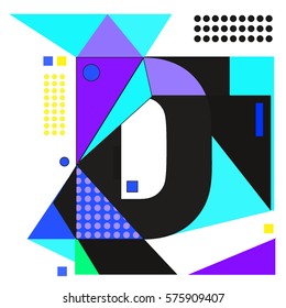 Vector Brochure design with letter D. Illustration background template for poster. Fun Holiday business catalog and magazine cover. Memphis style design visual presentation graphic elements.