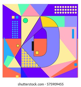 Vector Brochure design with letter D. Illustration background template for poster. Fun Holiday business catalog and magazine cover. Memphis style design visual presentation graphic elements.
