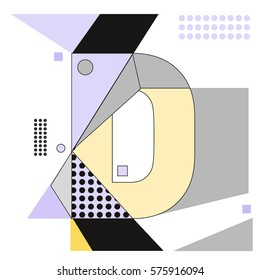 Vector Brochure design with letter D. Illustration background template for poster. Fun Holiday business catalog and magazine cover. Memphis style design visual presentation graphic elements.