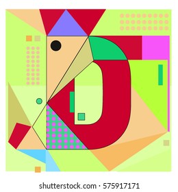 Vector Brochure design with letter D. Illustration background template for poster. Fun Holiday business catalog and magazine cover. Memphis style design visual presentation graphic elements.