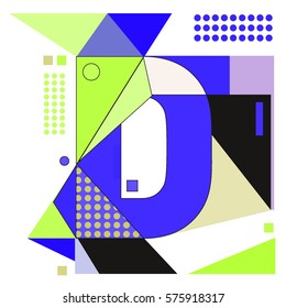 Vector Brochure design with letter D. Illustration background template for poster. Fun Holiday business catalog and magazine cover. Memphis style design visual presentation graphic elements.