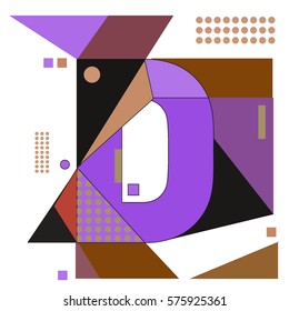 Vector Brochure design with letter D. Illustration background template for poster. Fun Holiday business catalog and magazine cover. Memphis style design visual presentation graphic elements.