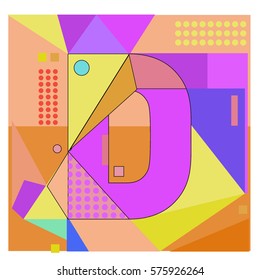 Vector Brochure design with letter D. Illustration background template for poster. Fun Holiday business catalog and magazine cover. Memphis style design visual presentation graphic elements.