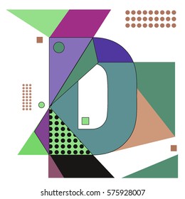 Vector Brochure design with letter D. Illustration background template for poster. Fun Holiday business catalog and magazine cover. Memphis style design visual presentation graphic elements.