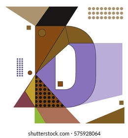 Vector Brochure design with letter D. Illustration background template for poster. Fun Holiday business catalog and magazine cover. Memphis style design visual presentation graphic elements.
