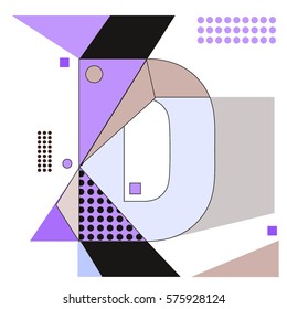 Vector Brochure design with letter D. Illustration background template for poster. Fun Holiday business catalog and magazine cover. Memphis style design visual presentation graphic elements.