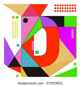 Vector Brochure design with letter D. Illustration background template for poster. Fun Holiday business catalog and magazine cover. Memphis style design visual presentation graphic elements.