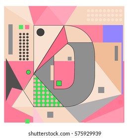 Vector Brochure design with letter D. Illustration background template for poster. Fun Holiday business catalog and magazine cover. Memphis style design visual presentation graphic elements.