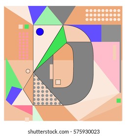 Vector Brochure design with letter D. Illustration background template for poster. Fun Holiday business catalog and magazine cover. Memphis style design visual presentation graphic elements.