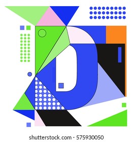 Vector Brochure design with letter D. Illustration background template for poster. Fun Holiday business catalog and magazine cover. Memphis style design visual presentation graphic elements.