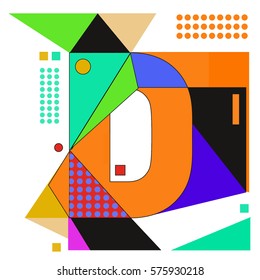 Vector Brochure design with letter D. Illustration background template for poster. Fun Holiday business catalog and magazine cover. Memphis style design visual presentation graphic elements.