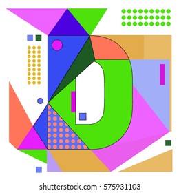 Vector Brochure design with letter D. Illustration background template for poster. Fun Holiday business catalog and magazine cover. Memphis style design visual presentation graphic elements.