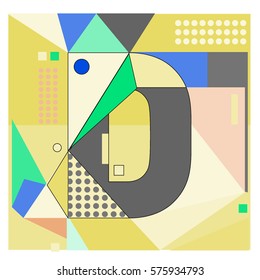 Vector Brochure design with letter D. Illustration background template for poster. Fun Holiday business catalog and magazine cover. Memphis style design visual presentation graphic elements.