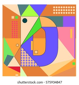 Vector Brochure design with letter D. Illustration background template for poster. Fun Holiday business catalog and magazine cover. Memphis style design visual presentation graphic elements.
