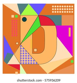 Vector Brochure design with letter D. Illustration background template for poster. Fun Holiday business catalog and magazine cover. Memphis style design visual presentation graphic elements.
