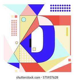 Vector Brochure design with letter D. Illustration background template for poster. Fun Holiday business catalog and magazine cover. Memphis style design visual presentation graphic elements.