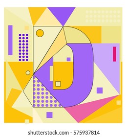 Vector Brochure design with letter D. Illustration background template for poster. Fun Holiday business catalog and magazine cover. Memphis style design visual presentation graphic elements.