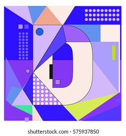 Vector Brochure design with letter D. Illustration background template for poster. Fun Holiday business catalog and magazine cover. Memphis style design visual presentation graphic elements.