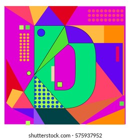 Vector Brochure design with letter D. Illustration background template for poster. Fun Holiday business catalog and magazine cover. Memphis style design visual presentation graphic elements.