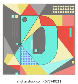 Vector Brochure design with letter D. Illustration background template for poster. Fun Holiday business catalog and magazine cover. Memphis style design visual presentation graphic elements.