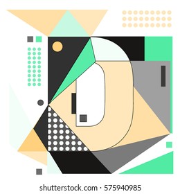 Vector Brochure design with letter D. Illustration background template for poster. Fun Holiday business catalog and magazine cover. Memphis style design visual presentation graphic elements.
