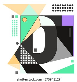 Vector Brochure design with letter D. Illustration background template for poster. Fun Holiday business catalog and magazine cover. Memphis style design visual presentation graphic elements.