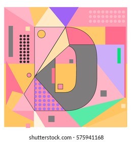 Vector Brochure design with letter D. Illustration background template for poster. Fun Holiday business catalog and magazine cover. Memphis style design visual presentation graphic elements.