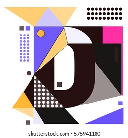 Vector Brochure design with letter D. Illustration background template for poster. Fun Holiday business catalog and magazine cover. Memphis style design visual presentation graphic elements.