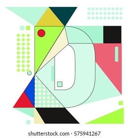 Vector Brochure design with letter D. Illustration background template for poster. Fun Holiday business catalog and magazine cover. Memphis style design visual presentation graphic elements.