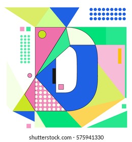 Vector Brochure design with letter D. Illustration background template for poster. Fun Holiday business catalog and magazine cover. Memphis style design visual presentation graphic elements.