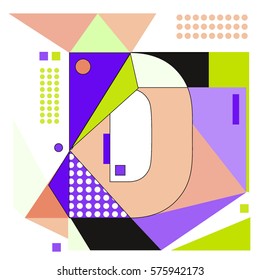 Vector Brochure design with letter D. Illustration background template for poster. Fun Holiday business catalog and magazine cover. Memphis style design visual presentation graphic elements.