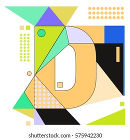 Vector Brochure design with letter D. Illustration background template for poster. Fun Holiday business catalog and magazine cover. Memphis style design visual presentation graphic elements.