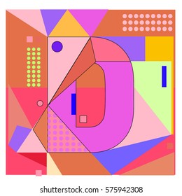 Vector Brochure design with letter D. Illustration background template for poster. Fun Holiday business catalog and magazine cover. Memphis style design visual presentation graphic elements.