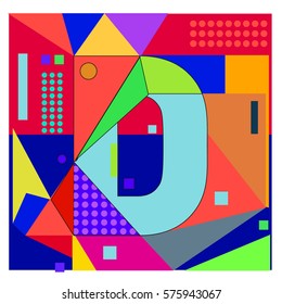 Vector Brochure design with letter D. Illustration background template for poster. Fun Holiday business catalog and magazine cover. Memphis style design visual presentation graphic elements.
