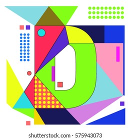 Vector Brochure design with letter D. Illustration background template for poster. Fun Holiday business catalog and magazine cover. Memphis style design visual presentation graphic elements.