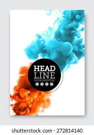 Vector brochure design template. Business abstract background with liquid colorful ink cloud. Flyer, poster, banner, cover design. A4 size. Clouds can be easily repositioned and resized.