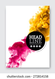 Vector brochure design template. Business abstract background with liquid colorful ink cloud. Flyer, poster, banner, cover design. A4 size. Clouds can be easily repositioned and resized.