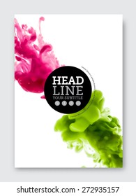 Vector brochure design template. Business abstract background with liquid colorful ink cloud. Flyer, poster, banner, cover design. A4 size. Clouds can be easily repositioned and resized.