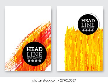 Vector brochure design template. Business abstract background with watercolor stains and geometric grid pattern. Flyer, poster, banner, cover design. A4 size.