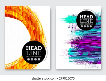 Vector brochure design template. Business abstract background with watercolor stains and geometric grid pattern. Flyer, poster, banner, cover design. A4 size.