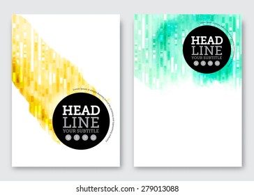 Vector brochure design template. Business abstract background with watercolor stains and geometric grid pattern. Flyer, poster, banner, cover design. A4 size.