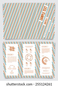 Vector brochure design template. Colorful lines background tri-fold page.